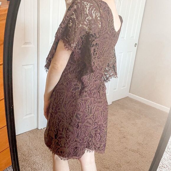 Dress The Population Lace Romper Burgundy Gold M - Picture 5 of 11